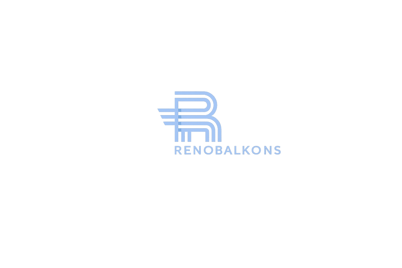 Alt text Officieel logo van Reno Balkons met een gestileerde letter R en de bedrijfsnaam in lichtblauwe kleur.